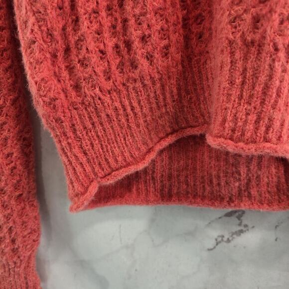 By Anthropologie Sweater Women Small Salmon Coral Wool Ruffle Off Shoulder - Picture 7 of 12